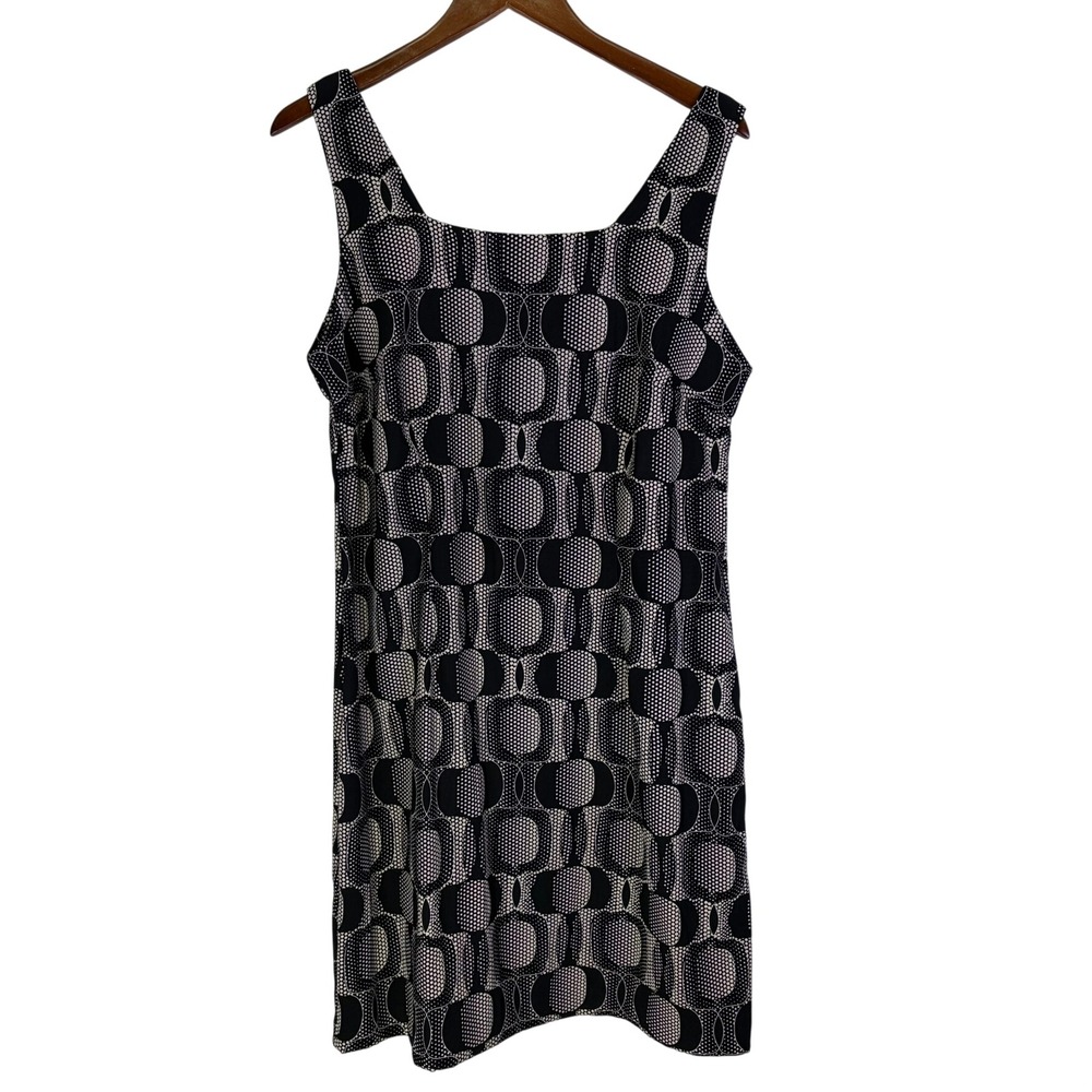 Tiana B Woman's Shift Dress 12‎ Black Tan Geometric Dot Classic Staple Career